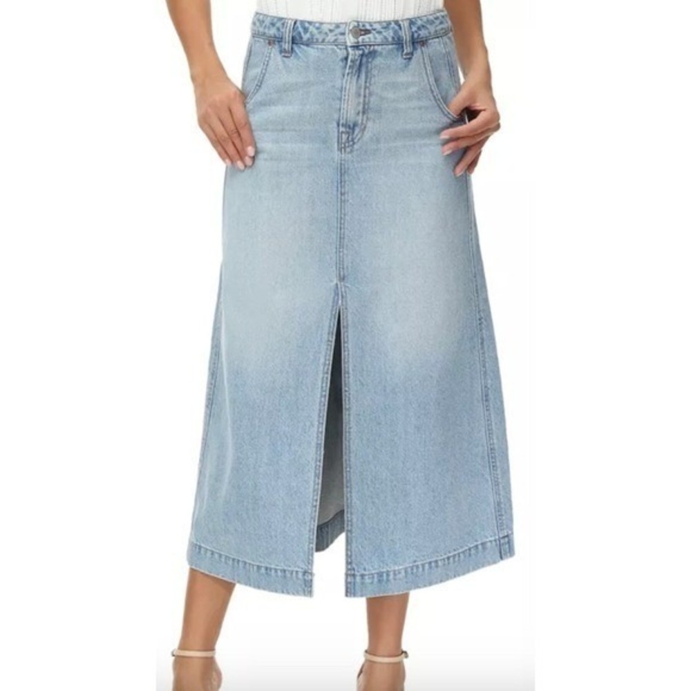 FRYE Front-Slit Seamed Denim Midi Skirt Size‎ 30/10 NWT